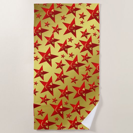 Lachen, Stern, Sterne, rot, Gold, Lächeln, Gesicht Strandtuch (Vorderseite)