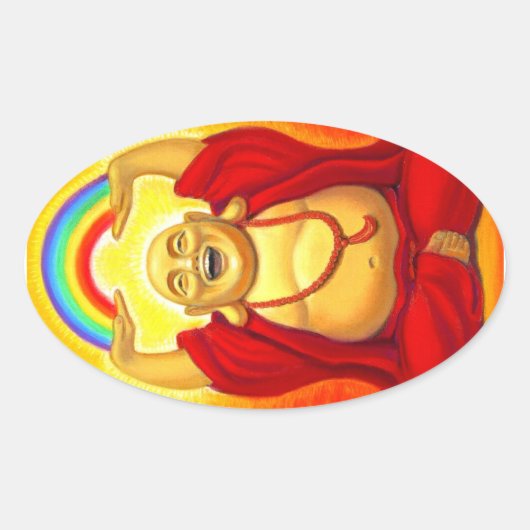 Lachend Rainbow Buddha Oval Sticker (Vorderseite)