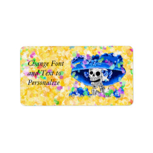 Lachend Skeleton Frau in Blue Bonnet Adressaufkleber