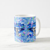 Lachend Skeleton Frau in Blue Bonnet Kaffeetasse (VorderseiteRechts)