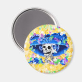 Lachend Skeleton Frau in Blue Bonnet Magnet (Vorderseite/Rückseite)