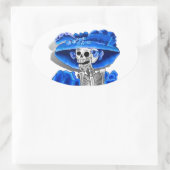 Lachend Skeleton Frau in Blue Bonnet Ovaler Aufkleber (Tasche)