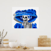 Lachend Skeleton Frau in Blue Bonnet Poster (Küche)