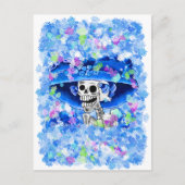 Lachend Skeleton Frau in Blue Bonnet Postkarte (Vorderseite)
