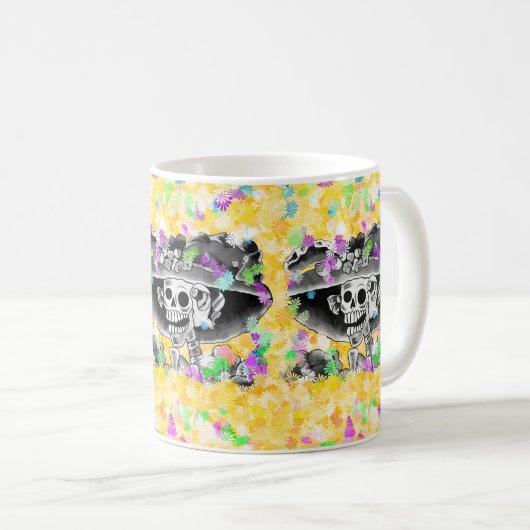 Lachend Skeleton Frau in Bonnet Kaffeetasse (VorderseiteRechts)