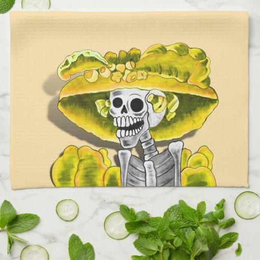 Lachend Skeleton-Frau in Gelb Geschirrtuch (Gefaltet)