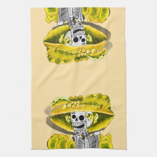 Lachend Skeleton-Frau in Gelb Geschirrtuch (Vertikal)