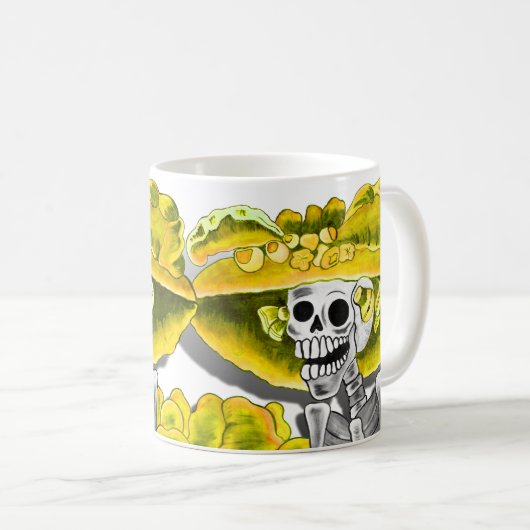 Lachend Skeleton-Frau in Gelben Bonnet Kaffeetasse (VorderseiteRechts)