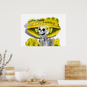Lachend Skeleton-Frau in Gelben Bonnet Poster (Küche)