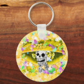 Lachend Skeleton-Frau in Gelben Bonnet Schlüsselanhänger (Vorderseite)