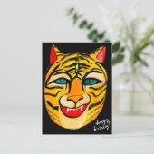Lachend Tiger Watercolor Happy Birthday Postcard Postkarte (Stehend Vorderseite)