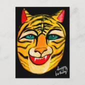 Lachend Tiger Watercolor Happy Birthday Postcard Postkarte (Vorderseite)
