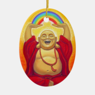 Lachende Buddha-Regenbogen-Verzierung Keramikornament