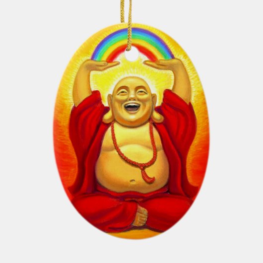 Lachende Buddha-Regenbogen-Verzierung Keramikornament (Hinten)