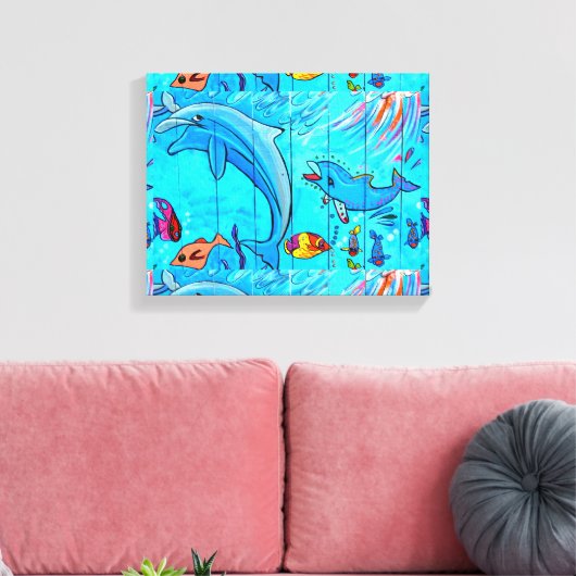 Lachende Delfine umhüllte Leinwand (Insitu (Wohnzimmer))