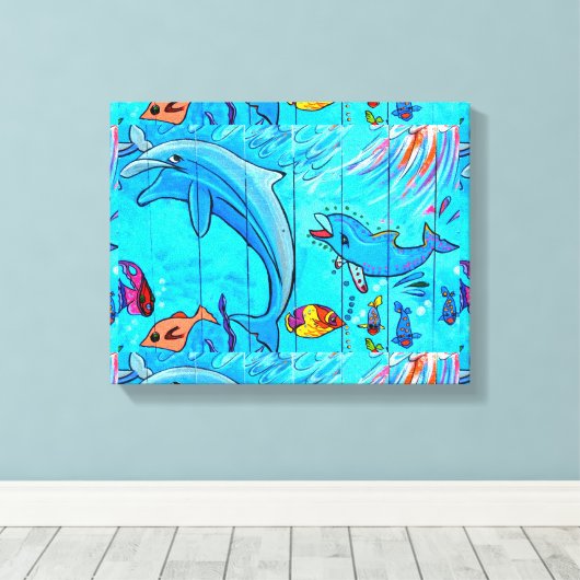 Lachende Delfine umhüllte Leinwand (Insitu (Holzboden))
