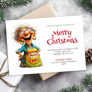 Lachende Lady Editierbare Digitale Weihnachtsgrüße Feiertagskarte
