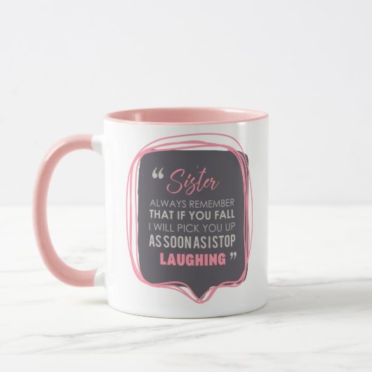 Lachende Schwester wenn Sie lustiger Kaffeetee des Tasse (Links)