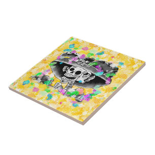 Lachende Skelett-Frau Dia De Los Muertos Fliese