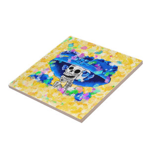 Lachende Skelettfrau Dia De Los Muertos Fliese