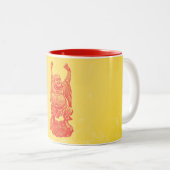 Lachender Buddha (rot) Zweifarbige Tasse (VorderseiteRechts)