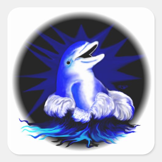 Lachender Delfin Quadratischer Aufkleber (Vorderseite)