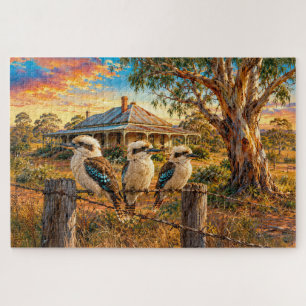 Lachender Eisvogel bei Sonnenuntergang auf Stachel Puzzle