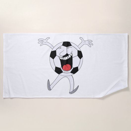 Lachender Fußball-Maskottchen Strandtuch (Vorderseite)