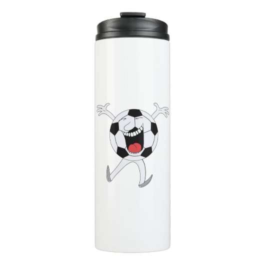 Lachender Fußball-Maskottchen Thermosbecher (Vorderseite)
