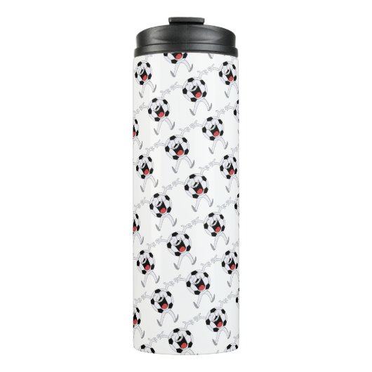 Lachender Fußball-Maskottchen Thermosbecher (Vorderseite)