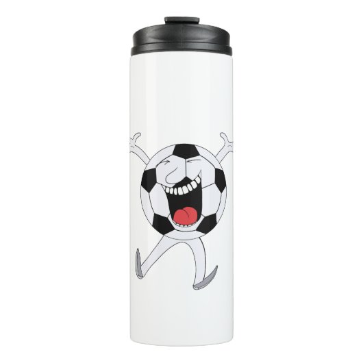 Lachender Fußball-Maskottchen Thermosbecher (Vorderseite)