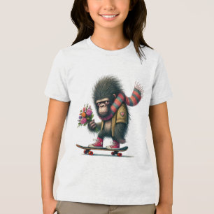 Lachender Gorilla auf einem Skateboard Tri-Blend Shirt