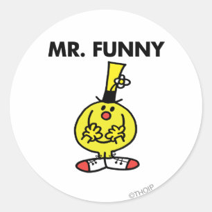 Lachender Herr Funny mit Blume Runder Aufkleber