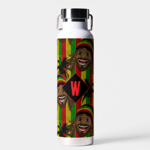 Lachender Rasta-Mann gestreiftes Monogramm Trinkflasche