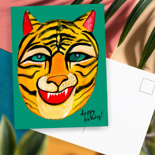 Lachender Tiger Wasserfarbe Alles Gute zum Geburts Postkarte