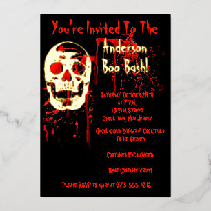 Lachender Totenkopf Schwarz & Rot Blutige Hallowee Folieneinladung