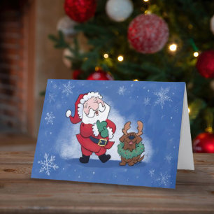 Lachender Weihnachtsmann Rentier Lab Cute Gefaltet Feiertagskarte