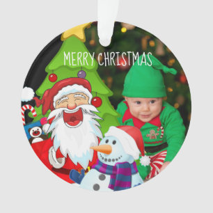 Lachender Weihnachtsmann und Schneemann Weihnachts Ornament