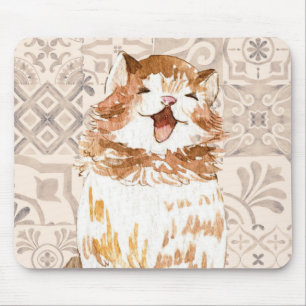 Lachendes Cottage-Katze - Vintage-Wasserfarben-Kun Mousepad