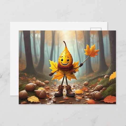 Lachendes Männlein als Herbstblatt Postkarte (Vorne/Hinten)