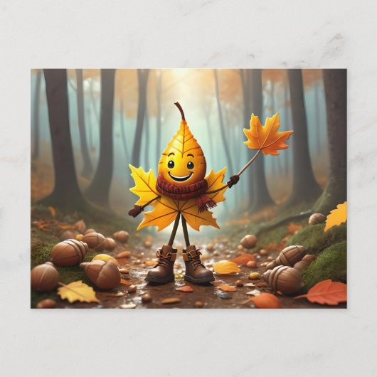 Lachendes Männlein als Herbstblatt Postkarte (Vorderseite)