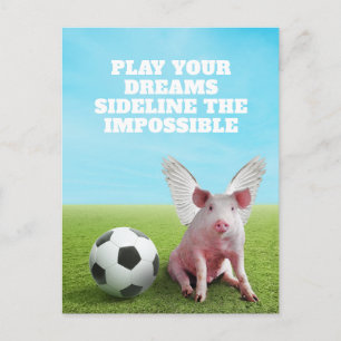 Lachendes rosa fliegendes Schwein Fußball Inspirat Postkarte