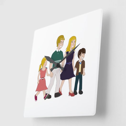 Lächerlich glückliche Familie Quadratische Wanduhr (Winkel)