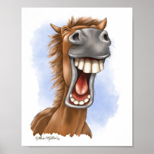 Lachhaftes Cartoon-Pferd mit Lachanfall Poster