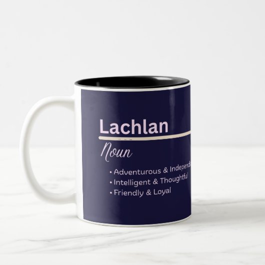 Lachlan Boy Personalized Name Definition Zweifarbige Tasse (Links)
