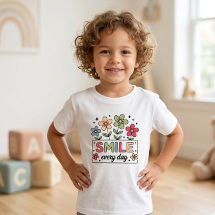 Lächle jeden Tag Retro Farbige Blumen Kinder Baby T-shirt