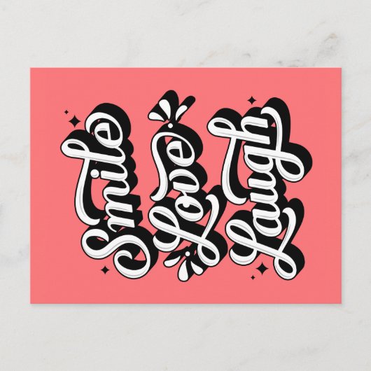 Lächle. Liebe. Lachen. /Postkarte Feiertagspostkarte (Vorderseite)