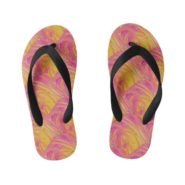 Lachrosa mit sonnenorangefarbenem Design Kinderbadesandalen (Fußbett)