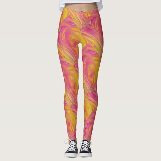 Lachrosa mit sonnenorangefarbenem Design Leggings (Vorderseite)