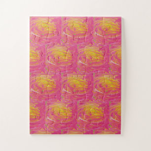 Lachrosa mit sonnenorangefarbenem Design Puzzle